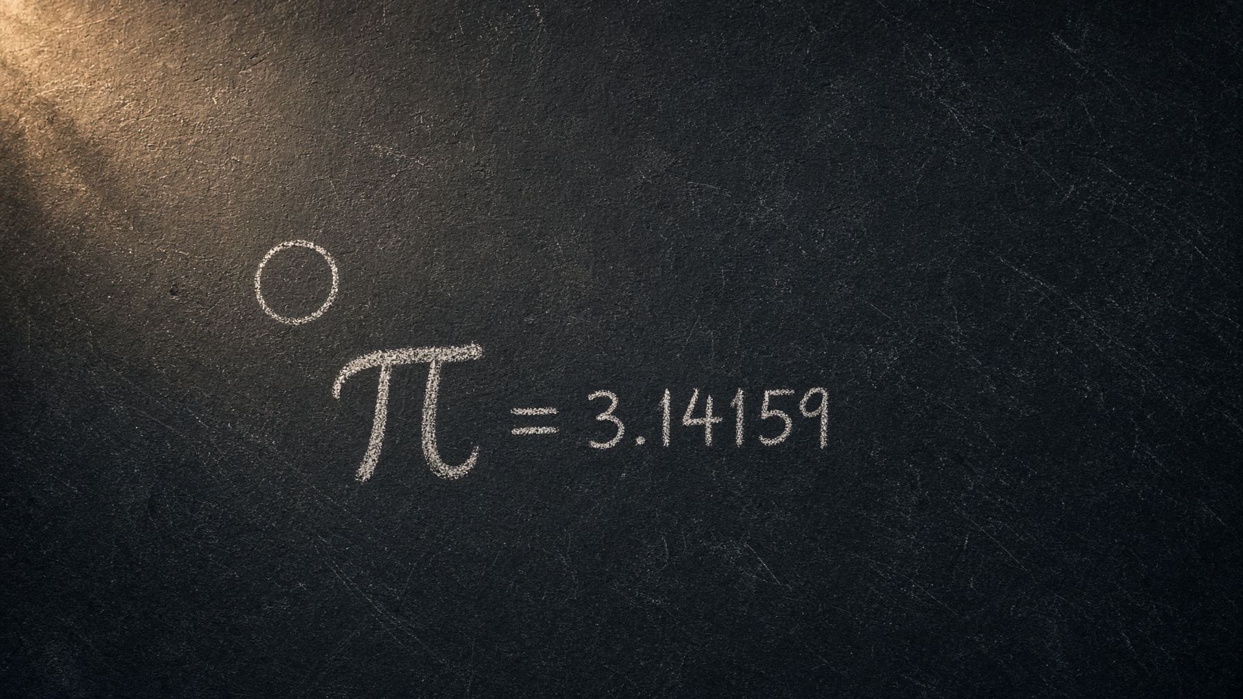 Chalk on dark slate: a circle, the letter pi, and the digits 3.14159